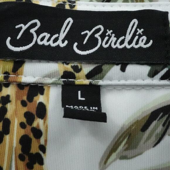 Bad Birdie Shirt Men Large White Cheetah Parrot Palm Print Golf Performance - Picture 3 of 15